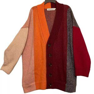 TrunkProject oversized long cardigan colorblock Sz S Wool Blend Made in Korea